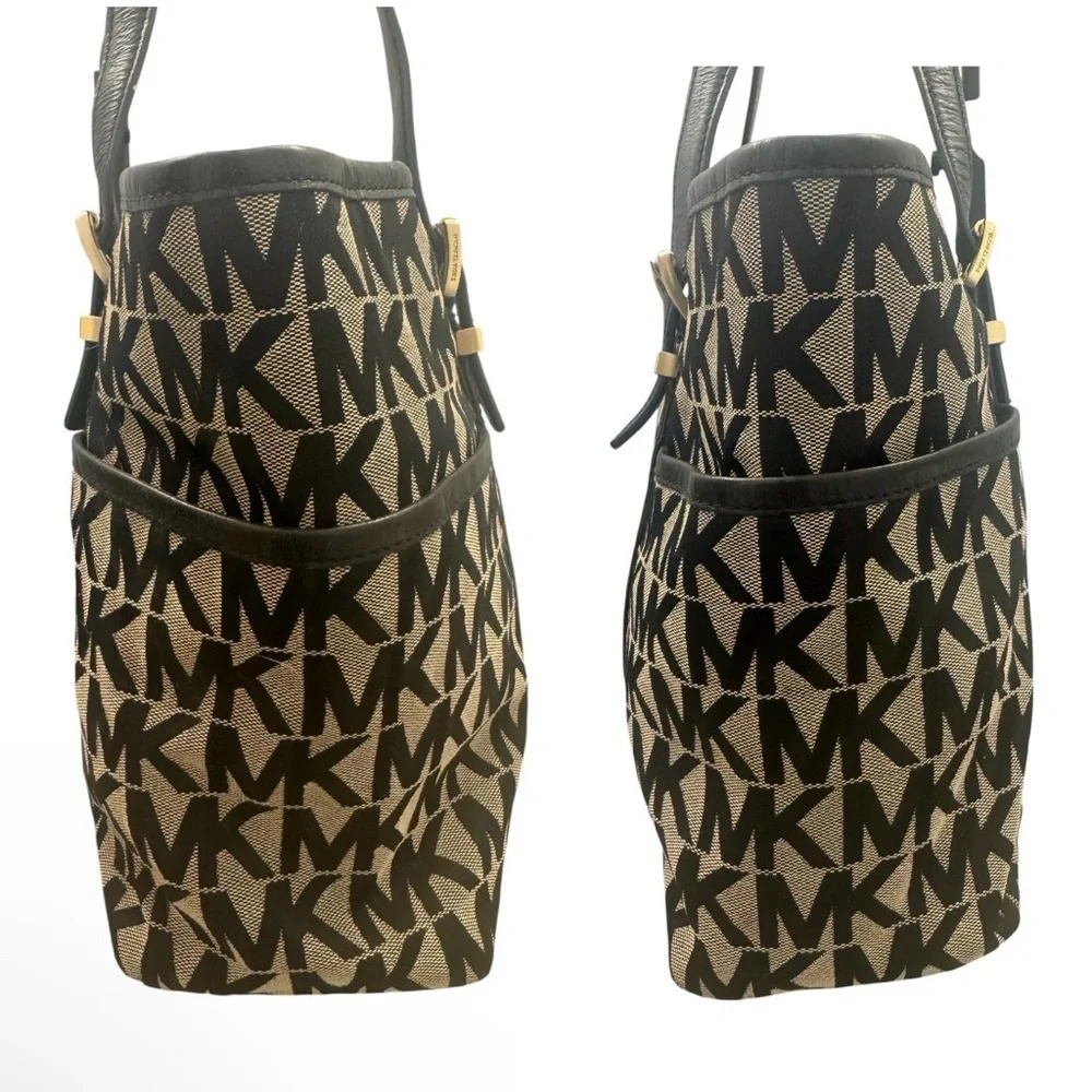 Michael Kors Jet Set MK Signature LG TZ Tote Black Canvas Bag